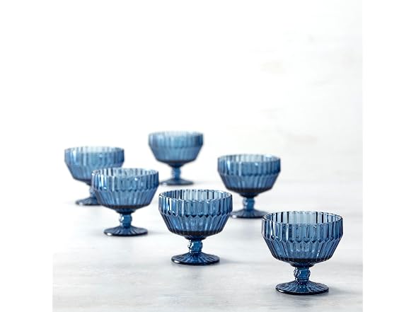 Fortessa Archie Glass, 10 Ounce Footed Dessert Bowl (Set of 6), Cornflower Blue