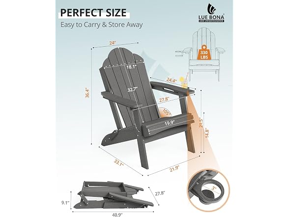 LUE BONA Set of 2 Dark Grey Adirondack Chairs