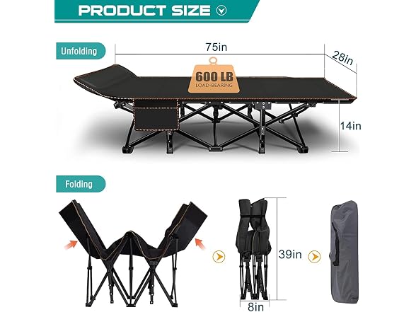 ABORON 28" Wide Camping Cot for Adults