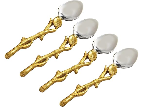 Elegance Golden Vine Spoons, 5-Inch, Silver/Gold, Set of 4