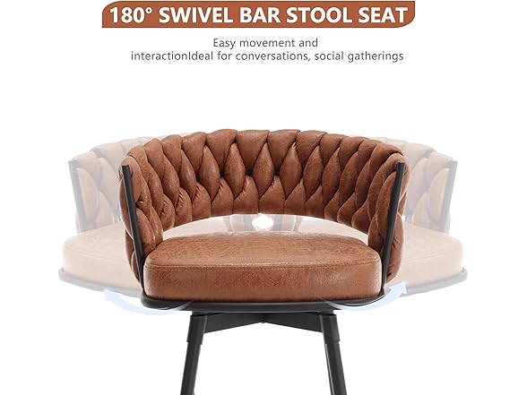 BV Counter Height Bar Stools Set of 2, 26 inch Seat Height Bar Stools, 180° Swivel Barstools with Woven Back and Footrest, Suede Fabric Counter Stools for Kitchen Island, Bar Pub (Open Box)