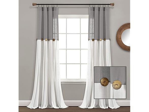 Lush Decor Linen Button Window Curtain Panel