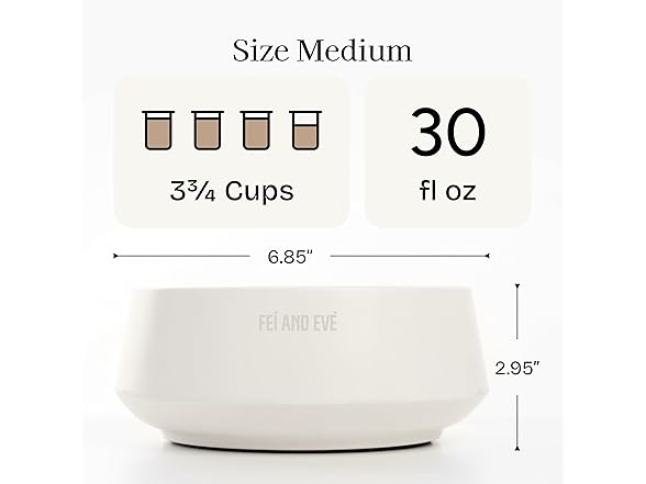 Fei & Eve Dog Bowl 30 Oz, Cloud White - Stain & Odor Resistant