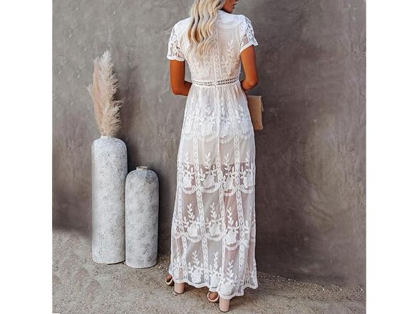 Huntarry Women (L) Lace V Neck Tulle Lace Dress