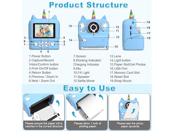 NXKEKENX Instant Print Camera for Kids