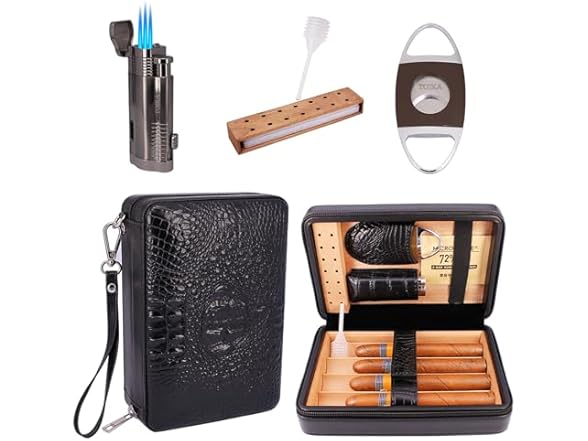 TOIKA Premium Black Leather Cigar Humid