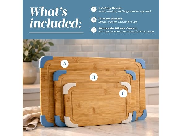 COOK WITH COLOR Non-Slip Cutting Board Set Light Blue