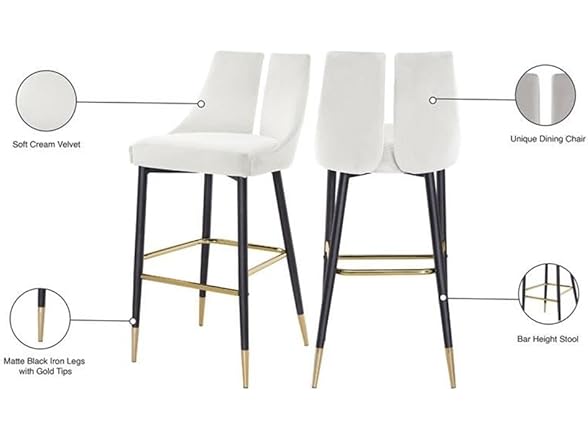 2Pk Sleek Velvet Upholstered Bar Stool