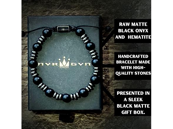 NVR GVN Mens Beaded Bracelet Black Onyx
