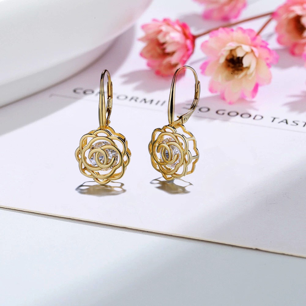 Sterling Silver Crystal Rose Earrings - Gallery 15