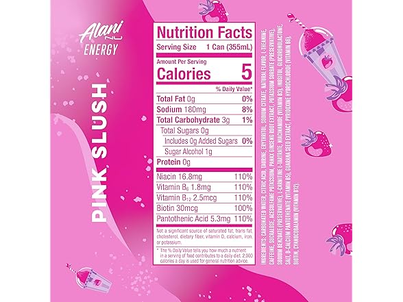 1CT Alani Nu Energy Drink, Pink Slush, 12 Fl Oz