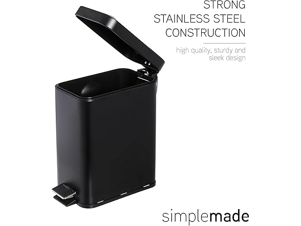 5L Stainless Steel Step Trash Can Black
