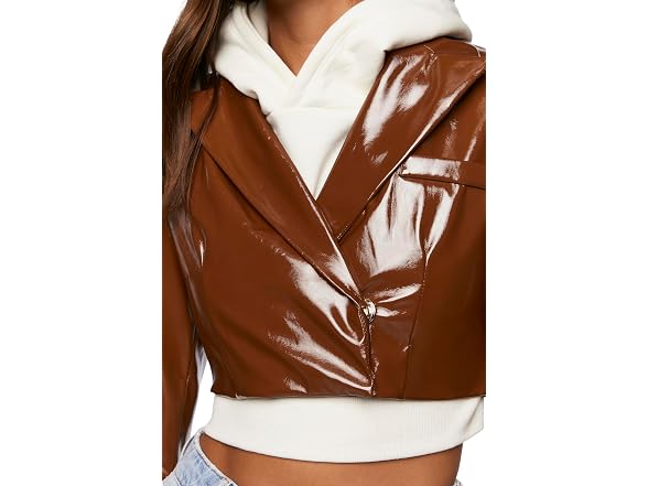 Forever 21 (S) Faux Patent Leather Cropped Blazer
