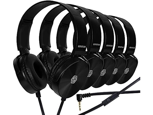 (5 PACK) Bulk On-Ear 3.5mm Wired Kids Headphones with Microphones
