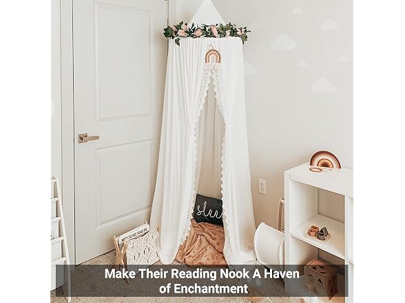 OldPAPA Kids Bed Canopy with Pom Pom Décor