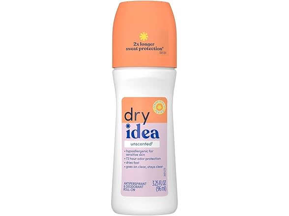 Dry Idea Roll On Unscented 3.25oz 2pk
