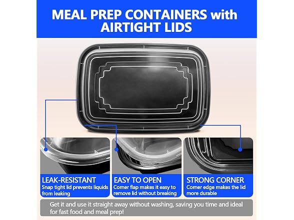 50 Pack (100-Piece) - 38oz Meal Prep Containers 