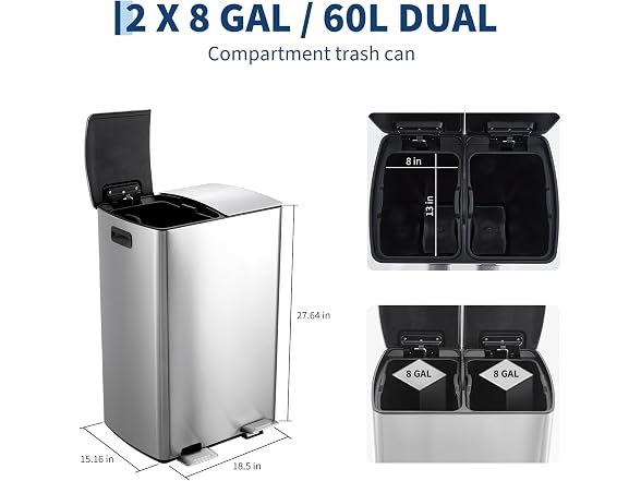 PrecisionAuto Step-On Recycling Bin Silv