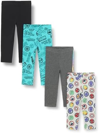 Amazon Essentials Disney | Marvel | Star Wars | Frozen | Princess Girls' Leggings, Pack of 4, Marvel Icons, 4T