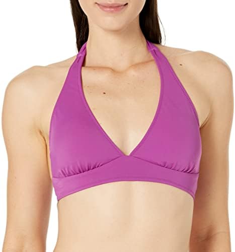 Amazon Essentials Women's Light-Support Tie Halter Bikini Swimsuit Top (Available in Plus Size), Violet, Medium