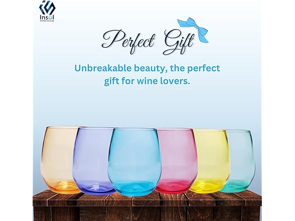 InSol Set of 6 Colored Wine Glasses
