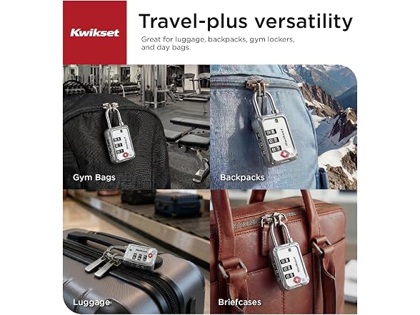 Kwikset TSA Approved Luggage Lock, 3-Digit, 4pk