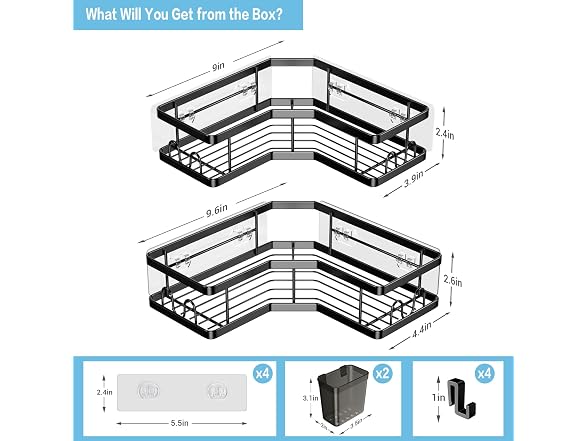 AKTECKE Corner Shower Caddy, 2 Pack Adhesive
