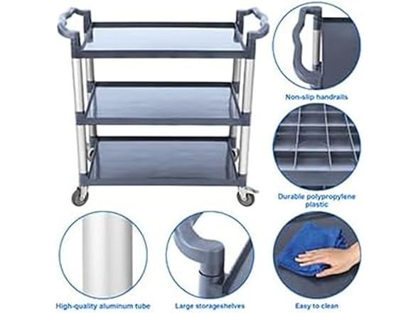Utility Service Cart 3 Shelf, Plastic He