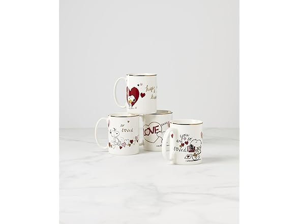 Lenox 897219 Snoopy Valentines Day Mugs, Set of 4
