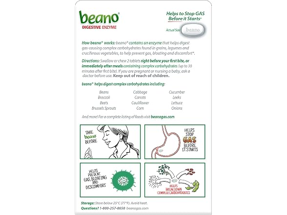 Beano Digestive Enzyme Helps Prevent Gas and