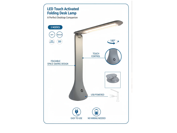 LED Touch Activated Folding Desk Lamp