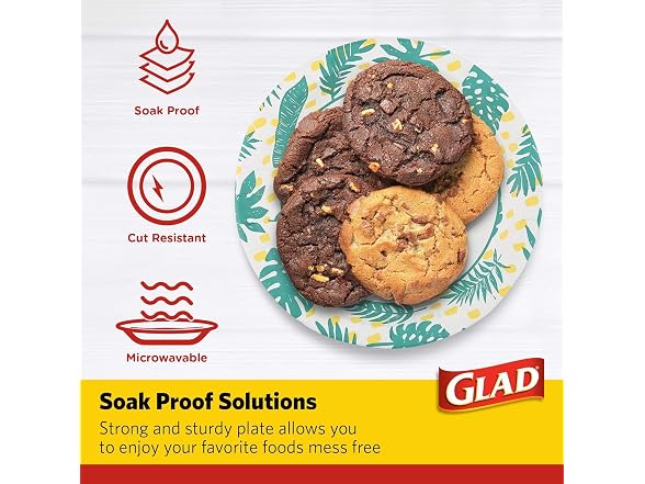 Glad Round Disposable Paper Plates, Palm Leaves,  50 Ct
