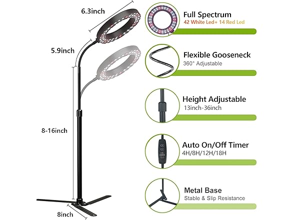 GooingTop Grow Light 50W, 6000K LED