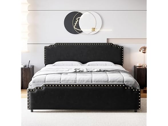 GAOMON Queen Velvet Bed Frame, Black