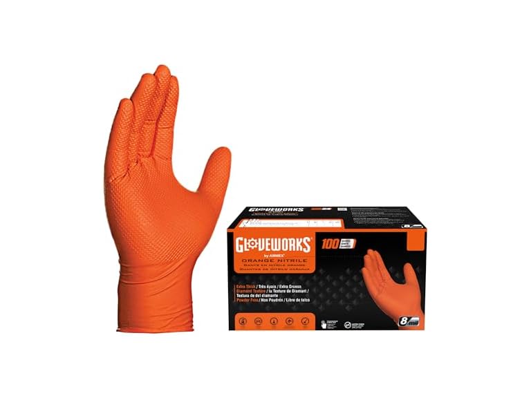 GLOVEWORKS 8 Mil Orange Nitrile Industrial Gloves