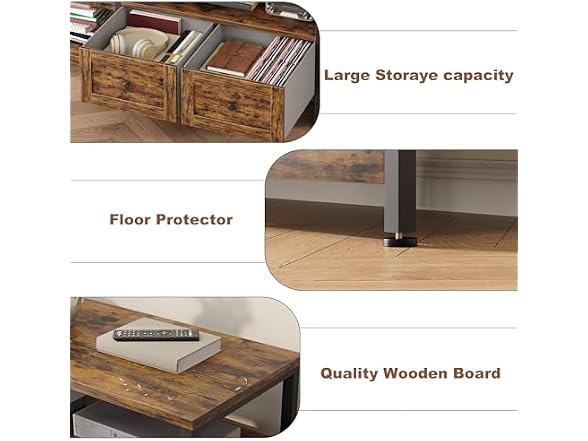 Industrial TV Stand with 2 Drawers Fits TVs up to 75in