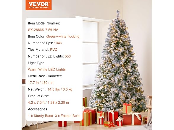 VEVOR Christmas Tree, 7.5ft Prelit