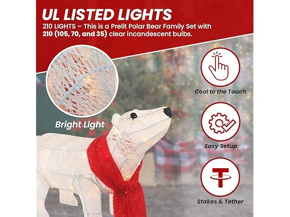Top Treasures 3PC Lighted Polar Bear Family White