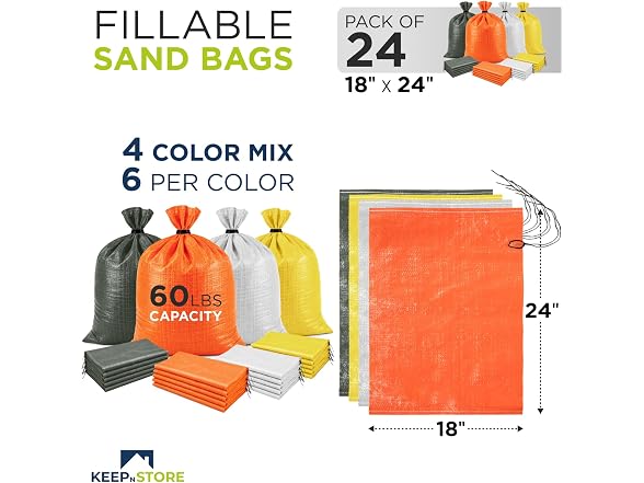 Heavy Duty Sand Bags, Pack of 24 (multicolor)