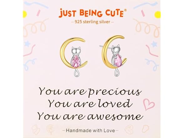 Birthstone Cat Moon Earrings