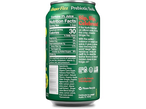1CT poppi Ginger Fizz Prebiotic Soda, 12 Fl Oz