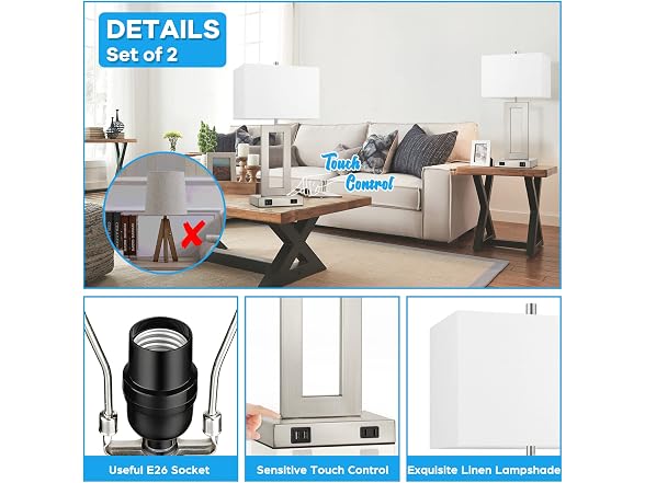22'' Tall Table Lamps for Bedroom Set of 2