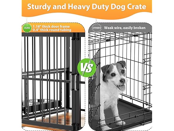 Large Dog Crate End Table with Bowls