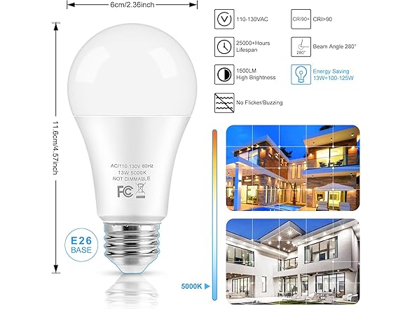 LED Light Bulbs, 100 Watt Equivalent A19 LED Bulbs