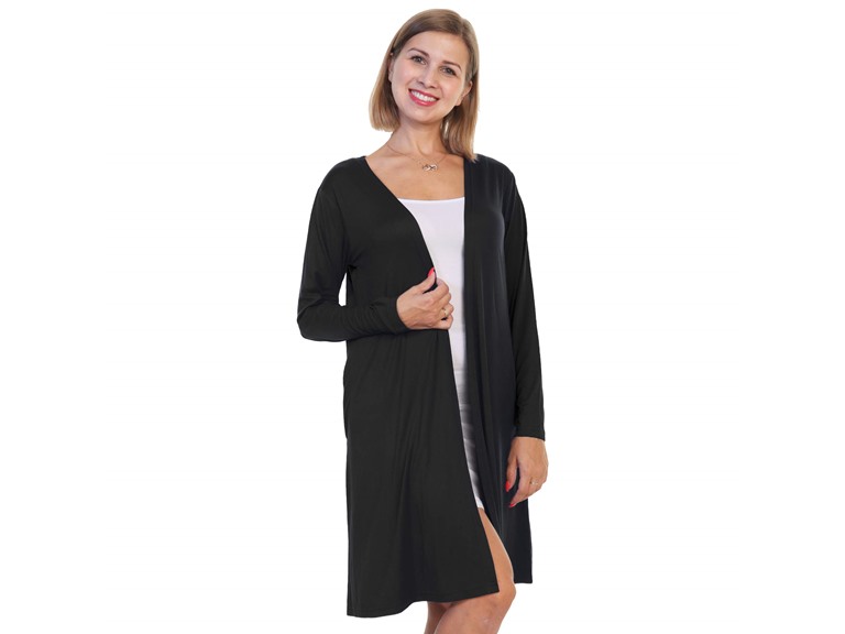 Angelina PJ69_BLACK_1_S Small Angelina Brushed Microfiber Long Sleeve Cardigan Black