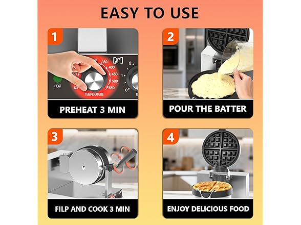 POPFOODEX Commercial Belgian Waffle Maker