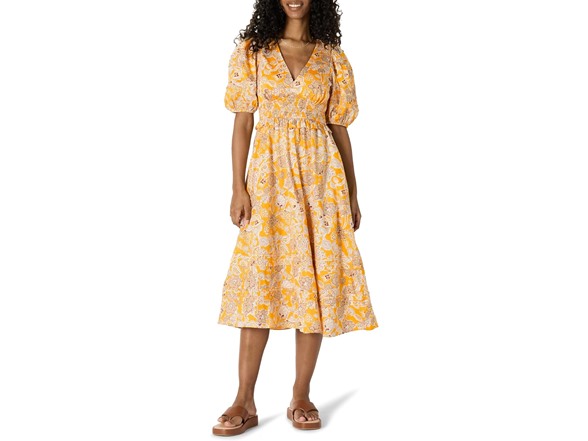 Golden Yellow Beige Multi Folk Floral