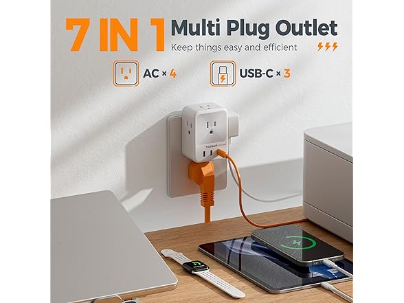 TESSAN Outlet Splitter (4 Outlets, 3 USB-C)