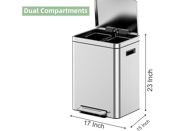 MOVECOM 2 x 4 Gal (2 x 15L) Dual Compartment Trash Can 