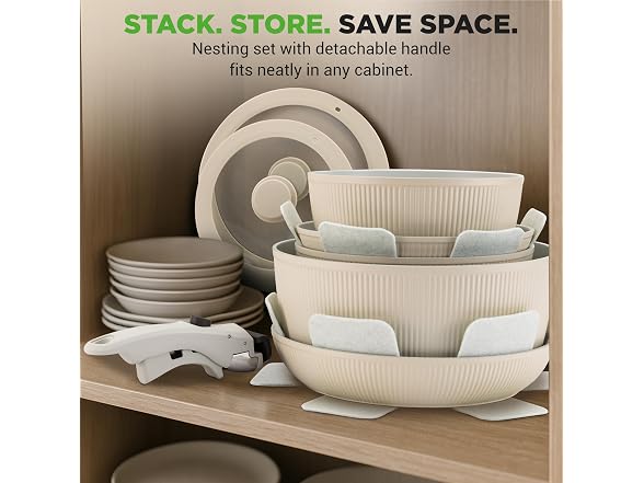 NutriChef 18-Piece Ceramic Cookware Set Cream